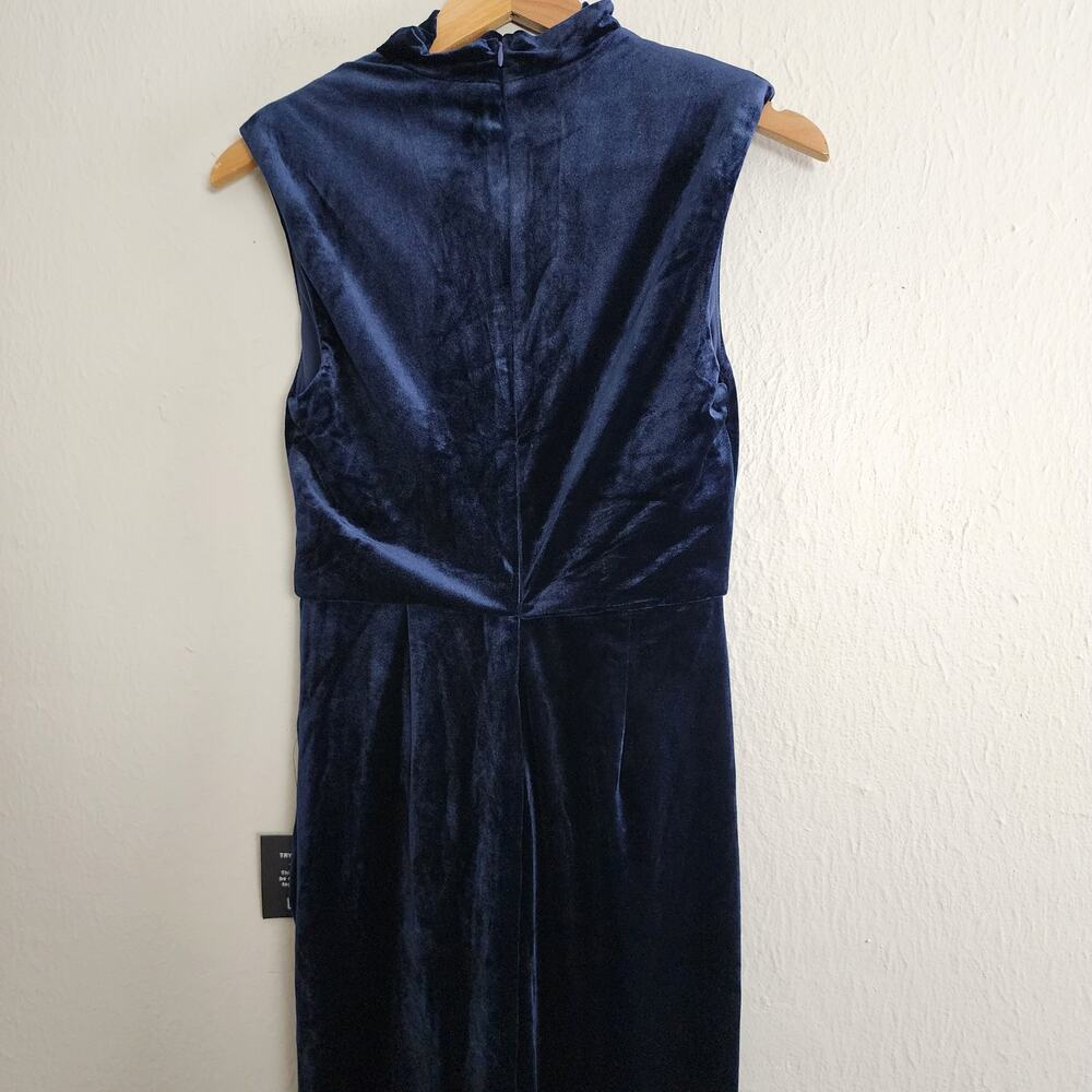 NWT Lulus Alluring Image Navy Blue Ruched Velvet Mock Neck Maxi Dress S - Picture 12 of 15